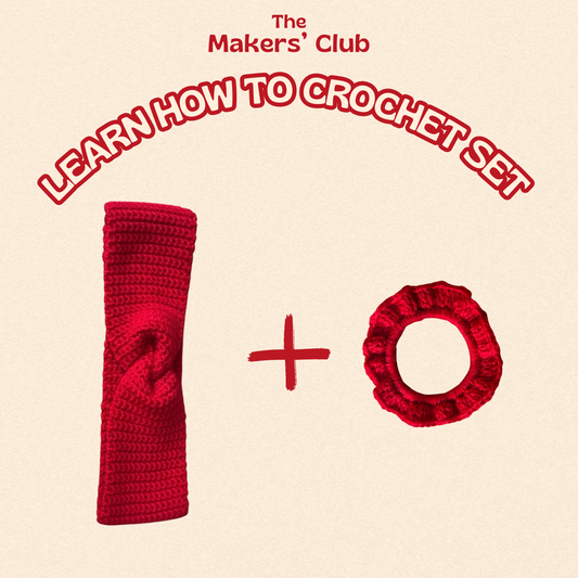The Makers' Club Beginners Crochet Kit: Headband + Scrunchie (all materials included)