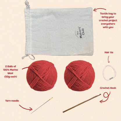 The Makers' Club Beginners Crochet Kit: Headband + Scrunchie (all materials included)